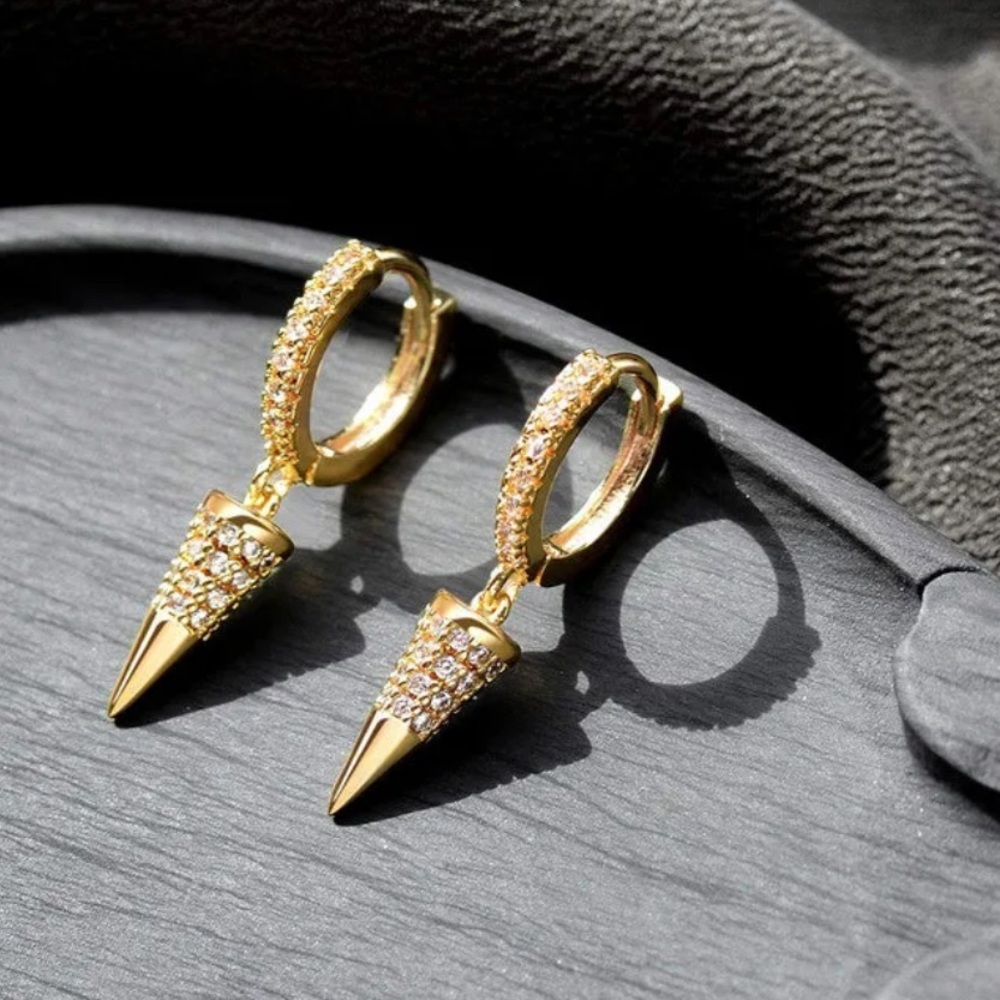 Brand new with box Mini Pave Spike Charm Moissanite Hoop Earrings